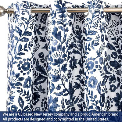 DriftAway Julia Blackout Curtains for Bedroom Floral Pattern Double Layer Thermal Insulated Navy 52X54