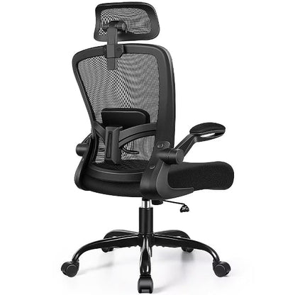 KERDOM Headrest Desk Chair with Adjustable Lumbar Support, Home Office Swivel Task Chair with High Back and Armrest,Black