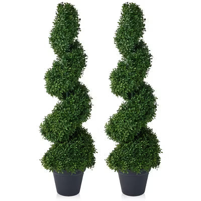 DR.Planzen 3/4FT Artificial Boxwood Spiral Topiary Trees, Faux Plants in Black Pot for Decorative/Indoor/Porch/Garden Indoor & Outdoor Home Décor