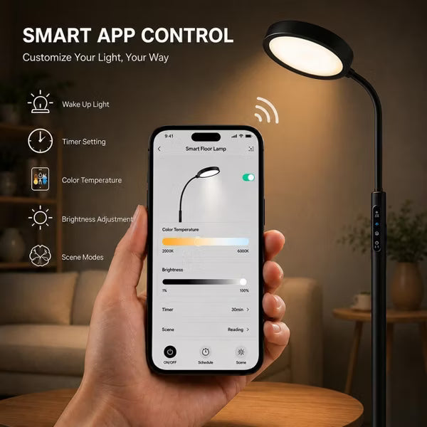 Morfone LED Full Spectrum Therapy Lamp APP Controlled Happy Light High CRI Floor Lamp with 10 Brightness Levels UV Free