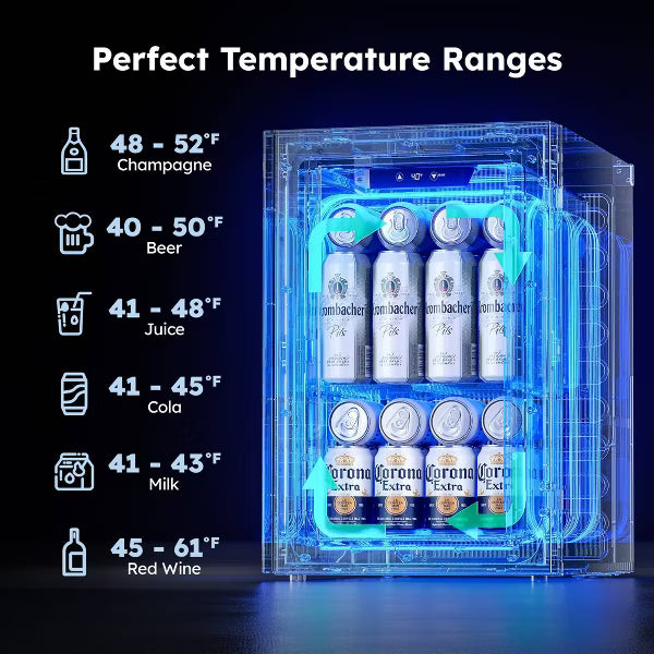 EUHOMY Compact Beverage Refrigerator- Mini Fridge with Temperature Control- Black