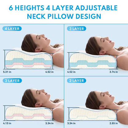 Bed Pillows,Adjustable 4-Layer Memory Foam Pillow, Ergonomically Designed Neck Soothing Pillow, large