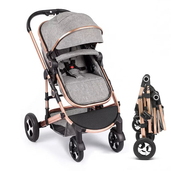 TODECARE 2-in-1 Convertible Baby Stroller with Reversible Seat, Adjustable Canopy and Storage, Rose Gold