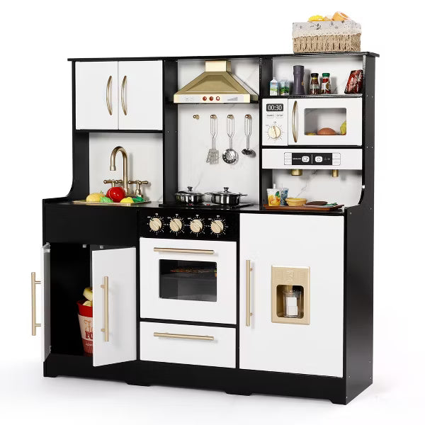 Kinder King Wooden Kids Play Kitchen, Toy Kitchen Playset for Toddlers, Realistic Kitchen Set with Sounds, Gift for Boys and Girls Age 3+