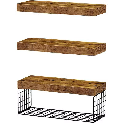 15.7" Rustic Brown Farmhouse Floating Shelves Set of 3, Wall Mount Over Toilet Storage for Towel & Toilet Paper