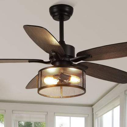 Kviflon 48 and 56 Inches Caged Ceiling Fan Chandelier with Light and Remote for Door Porch,Kitchen,Dinning Room
