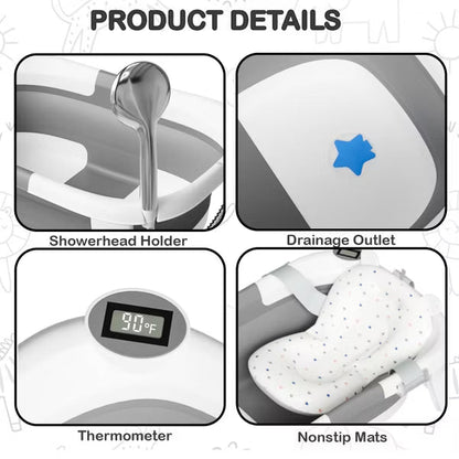 TUMAJUP Collapsible Baby Bathtub for Infants and Toddlers with Bath Net and Thermometer