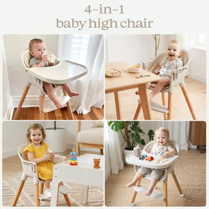 AmourLil 3-in-1 Wooden Baby Toddler High Chair, Convertible Easy Clean Infant Feeding Highchair, Modern Design