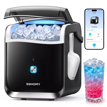 EUHOMY 26lbs Bullet Ice Maker Portable, 2 Ice Sizes, Smart App & Voice Control, Self‑Cleaning, Black