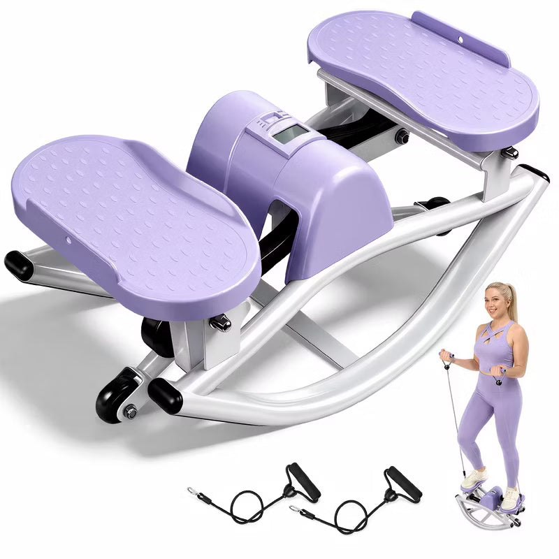 Rocking Stepper Exercise Machine with Side Step Motion, Compact Home Cardio Equipment with Resistance Bands, Full Body Workout Trainer for Legs