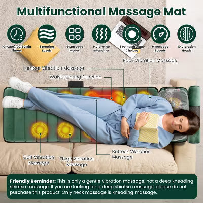Full Body Electric Massage Mat Heating Vibration Massage Pad Cushion Back Massage Mattress Chair Pad with Neck Foot Massage Head Pillow
