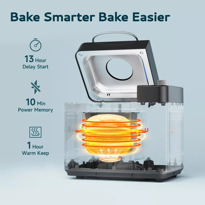 Simzlife 23‑in‑1 Bread Maker, Loaf Size & Crust Color Control, Delay Timer & Warming Cycle, Stainless Steel for Home Baking, Silver