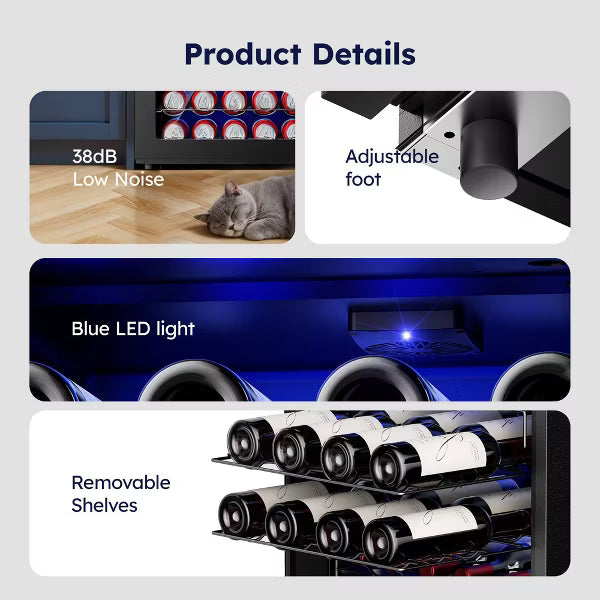 EUHOMY 43 Bottle Wine Fridge- Built-in Wine Refrigerator with Digital Temperature Control- Black