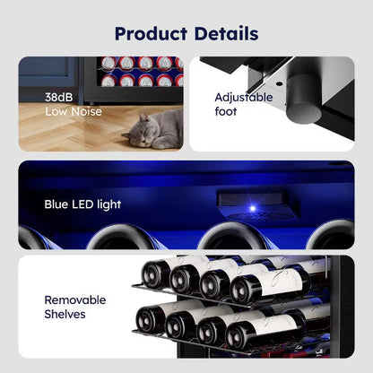 EUHOMY 43 Bottle Wine Fridge- Built-in Wine Refrigerator with Digital Temperature Control- Black