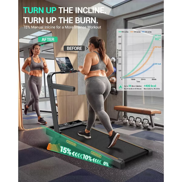 14% Incline Walking Pad Treadmill with Handle Bar, Foldable Compact Under Desk Treadmill, 2.5HP Quiet Brushless Motor, 300 LBS Capacity (DEEP BLACK)