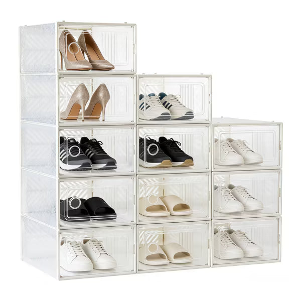VUSIGN 12pk 9.1''x5.5'' Stackable Shoe Box Storage Small Clear