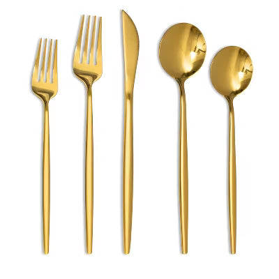 40-Piece Gold Stainless Steel Silverware Set – 8-Person Set with Mirror-Polished Finish and Non-Tarnish Design