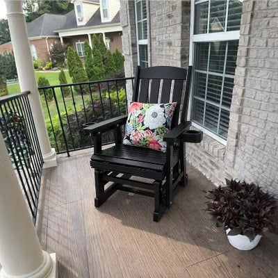 Fortune Candy 1-Person Outdoor Wooden Glider Chair, Solid Fir Wood, Heavy-Duty 600 lb, Black, for Patio & Porch