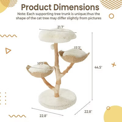 EROMMY Natural Wood Cat Tower, Cute Cat Tree for Indoor Cats, White