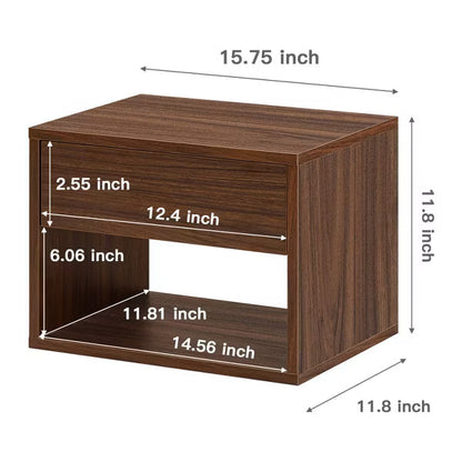 Resenkos Rustic Floating Nightstand Set of 2, Wood Wall Shelves and Floating Night Stand for Storage in Bedroom, Walnut Brown