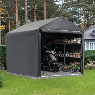 EROMMY Portable Storage Shed 5x7.2ft, Heavy Duty Outdoor Storage Shed with Rolled up Zipper Door, Carport Canopy for Bikes, Motorcycles, Outdoor Tools