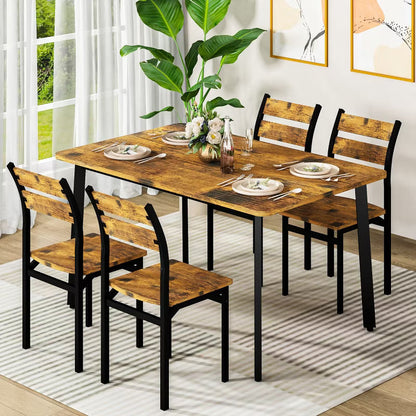 Hooseng Dining Table Set for 4, 5-Piece Kitchen Table Chairs Set, Rectangle Dining Room Table Set with Four Chairs and Wooden Table Top