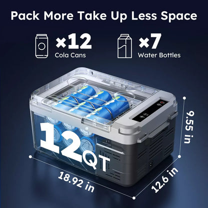 EUHOMY 12Qt/11L Portable Car Refrigerator with Freezer, 12 Cans 12V Mini Fridge with APP Control, Gray
