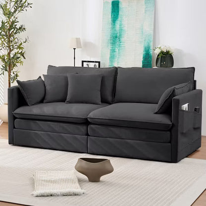 Mjkone 77.95'' lce Velvet 3-in-1 Convertible Loveseat Sleeper Sofa Bed with Side Pockets,Pull Out into Chaise Lounge/Sleeper Bed，Grey