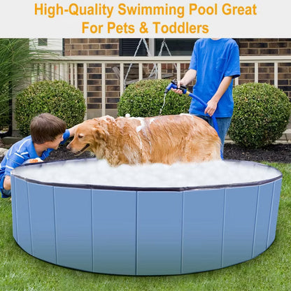 Foldable PVC Pet and Kiddie Pool with Drain Outlet, Easy-Store Dog Bathing Tub for Backyard Splashes and Summer Play - Blue