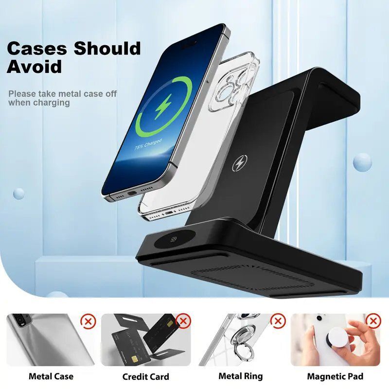 Z12 3-in-1 Wireless Charging Station with Apple Watch Charger, 15W Fast Charger for Phone AirPods Watch, Black, ABS+PC, Compact Hub