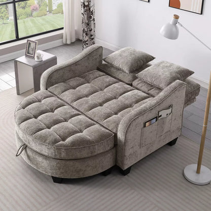 Premium Corduroy Convertible Sofa Bed with Storage Ottoman, Cozy Loveseat Sleeper for Living Room, Dorm, Apartment - Warm Taupe