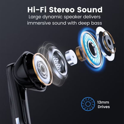 Wireless Bluetooth Earbuds, Hi-Fi Stereo, Touch Control, Waterproof, Wireless Charging, Mic, for iPhone Samsung Android