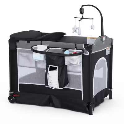 TODECARE 4 in 1 Pack and Play, Multifunction Baby Bassinet Bedside Crib, Portable Baby Nursery Playard w/Changing Table, Storage Basket