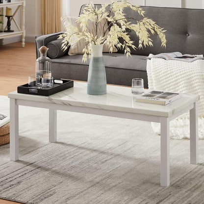 Hooseng Coffee Table Set of 3, Rectangle Coffee Table with Two End Side Table, Faux Marble Tabletop Style with Metal Frame