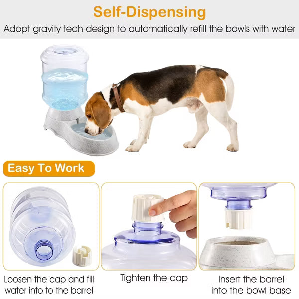 3.5L Gravity Pet Water Dispenser with Non-Slip Base and Detachable Parts, Self-Refilling Bowl for Easy Cat and Dog Hydration