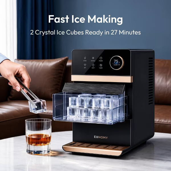 EUHOMY Countertop Large Square Ice Maker Black