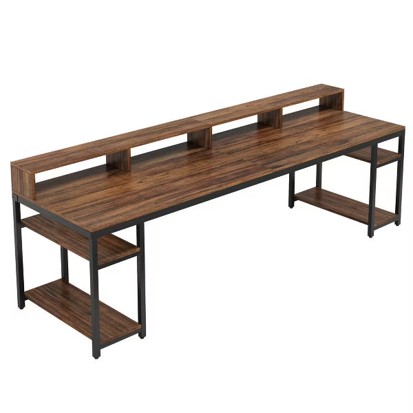 Resenkos Computer Desk, Office Desk, Study Desk,Two Person Desk, 78.7" Computer Desk With Monitor Stand and 4 Open Shelf,
