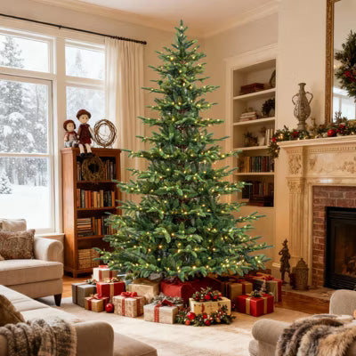 VIVATREES 7.5/9/12ft Pre-lit Artificial Christmas Tree Hinged Branch Tips Multi-color LED Lights Foldable Base 7.5FT