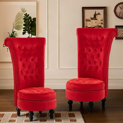 Bosmiller High Back Throne Royal Chair, Armless Accent with Storage, Nailhead Trim, Solid Rubberwood Legs for Living Room Bedroom