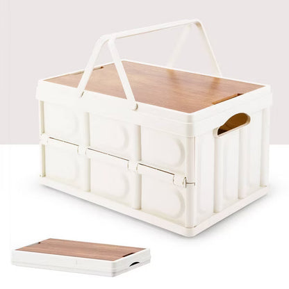 VUSIGN 30L/7.9gal 12''x9.6'' Foldable Storage Bins with Wooden Lids and Handles Light Beige