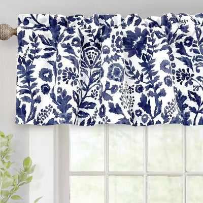 DriftAway Julia Lined Valance Double Layer Thermal Insulated Room Darkening Blackout Valances Navy 52X18