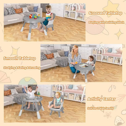 Kinder King 15 in 1 Baby High Chair, Coverts to Rotatable Activity Play Center/Infant Dining Booster Seat, Detachable Toys, Removable Tray