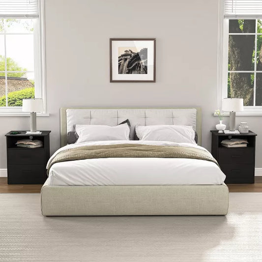 Resenkos Wood Nightstand With Charging Station, Bedside Table With 2 Drawers, Night Stand With Storage For Bedroom,