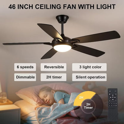 52 Inch Down Rod Ceiling Fan with Light,Dual side Blades