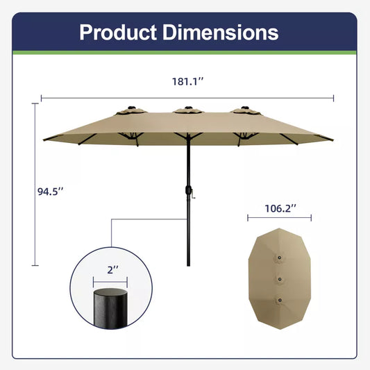 VisioGear Patio Umbrellas, Large Table Umbrella for Outdoor Patio, Outdoor Umbrella with Crank Handle, Brown, 181.1"*106.2"*94.5"