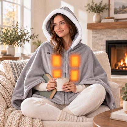 8 Heating Zones & 3 Levels Wearable Heated Throw Blanket, USB Powered Hoodie, Double-Sided Flannel Portable Blanket