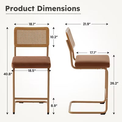 Hyleory Sled Base Counter Stool with Faux Rattan Back, 26" Seat Height, Solid Wood Frame & Stainless Steel Base