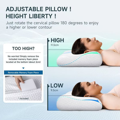 Zibroges Bed Pillow, Cervical Neck Pillow for Pain Relief, Contour Memory Foam Pillows for Sleeping, Bed Pillow Neck Support for Side Back Sleepers