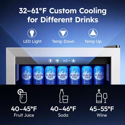 Simzlife 150 Can Beverage Refrigerator, 4.5 cu. ft. Mini Fridge, Adjustable Temperature Control, Glass Door, LED Light, Quiet Energy Efficient, Silver