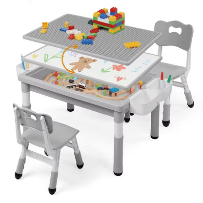 Kinder King Kids Play Table with 2 Chairs, Block Surface, Paper Roll, Built-In Storage